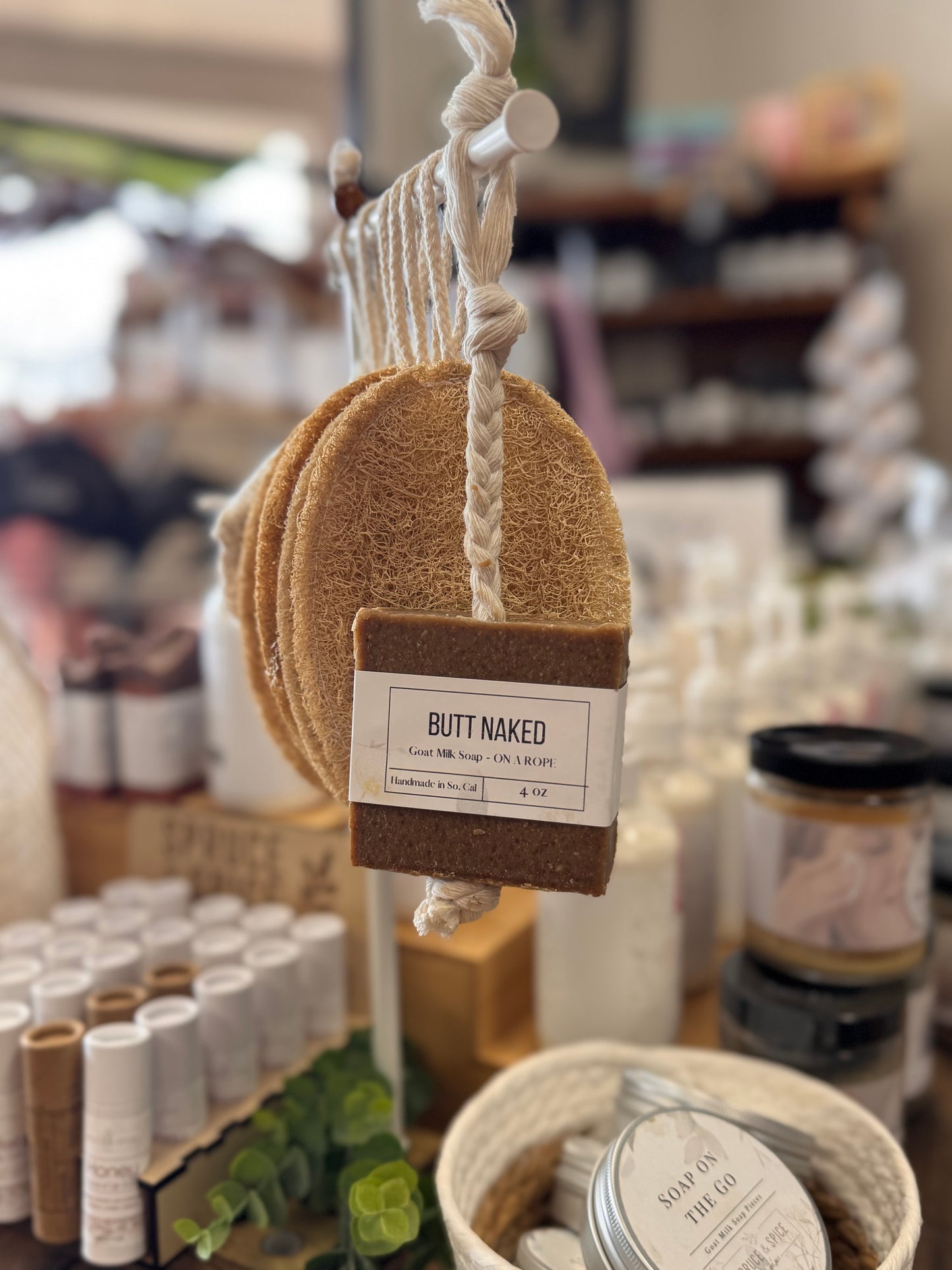 Butt Naked | Soap on a Rope| Phthalate and Paraben Free | Endocrine Disruptor Free | Goat Milk Soap | Goat Milk Bar | Sensitive Skin | Soap Top |  Artisan Soap | Handmade Soap |  Bath and Body |